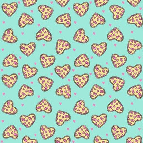 SMALL - pizza hearts // pizza fabric, heart fabric, valentines fabric, cute fabric, cute valentines - mint