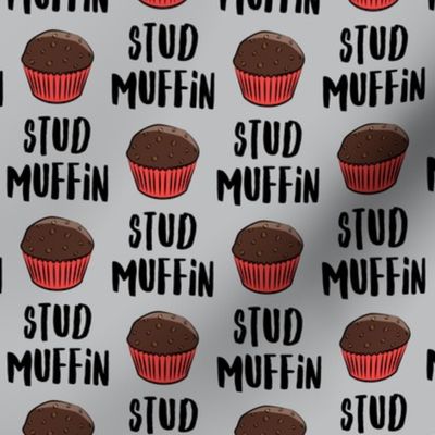 Stud muffin - valentines day - chocolate muffins on grey