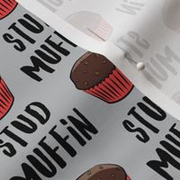 Stud muffin - valentines day - chocolate muffins on grey