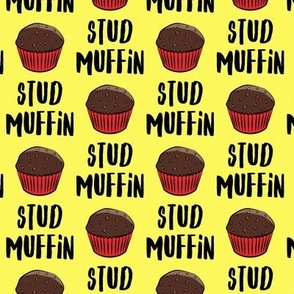 Stud muffin - valentines day - chocolate muffins on yellow