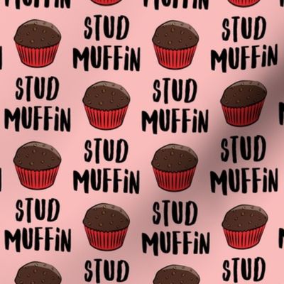 Stud muffin - valentines day - chocolate muffins on pink