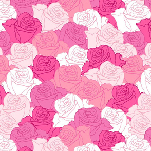 Pink Roses Outlined Full