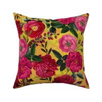 Nostalgic Enchanting Pink And Burgundy Pierre-Joseph Redouté Roses,Antique Flowers Bouquets, vintage home decor,  English Roses Fabric yellow 