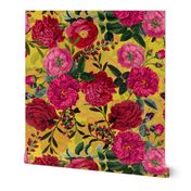 Nostalgic Enchanting Pink And Burgundy Pierre-Joseph Redouté Roses,Antique Flowers Bouquets, vintage home decor,  English Roses Fabric yellow 