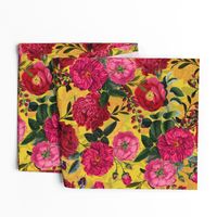 Nostalgic Enchanting Pink And Burgundy Pierre-Joseph Redouté Roses,Antique Flowers Bouquets, vintage home decor,  English Roses Fabric yellow 