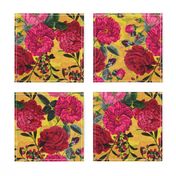 Nostalgic Enchanting Pink And Burgundy Pierre-Joseph Redouté Roses,Antique Flowers Bouquets, vintage home decor,  English Roses Fabric yellow 