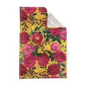 Nostalgic Enchanting Pink And Burgundy Pierre-Joseph Redouté Roses,Antique Flowers Bouquets, vintage home decor,  English Roses Fabric yellow 