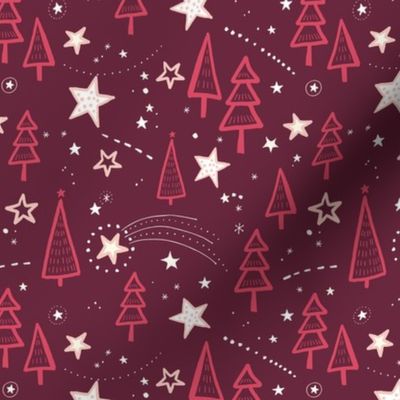 Holy Night with Trees and Stars / Burgundy