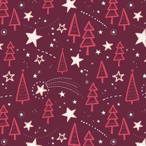 Holy Night with Trees and Stars / Burgundy