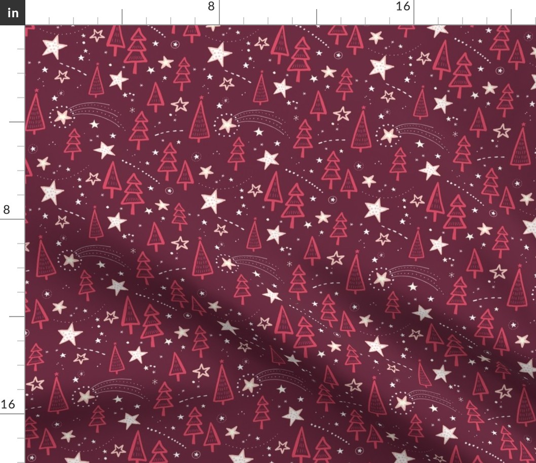 Holy Night with Trees and Stars / Burgundy