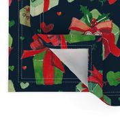 lovely wrapped aquarel christmas presents | red and green