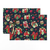 lovely wrapped aquarel christmas presents | red and green