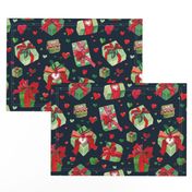 lovely wrapped aquarel christmas presents | red and green