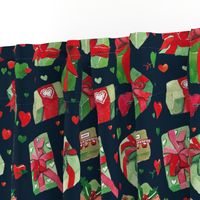 lovely wrapped aquarel christmas presents | red and green