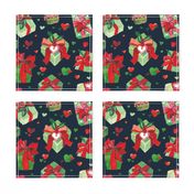 lovely wrapped aquarel christmas presents | red and green