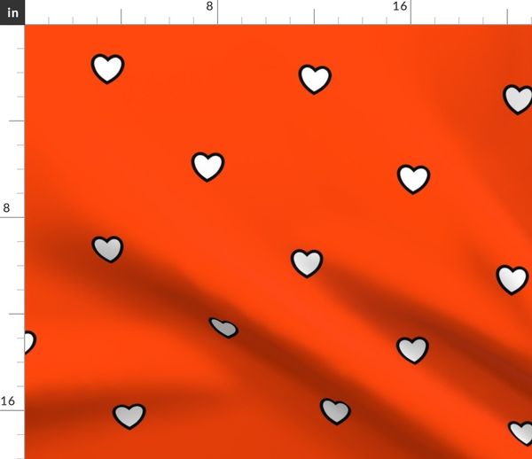 Fabric By The Yard White Black Color Love Heart Orange Red Color Background Polka Dot Pattern