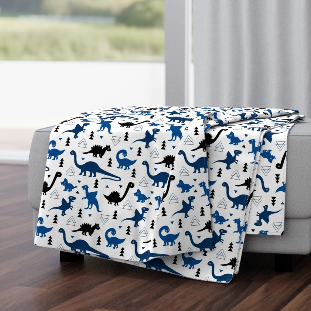 Adorable dino dinosaur fantasy geometric triangles and funky animal illustration theme for kids cobalt blue navy black boys