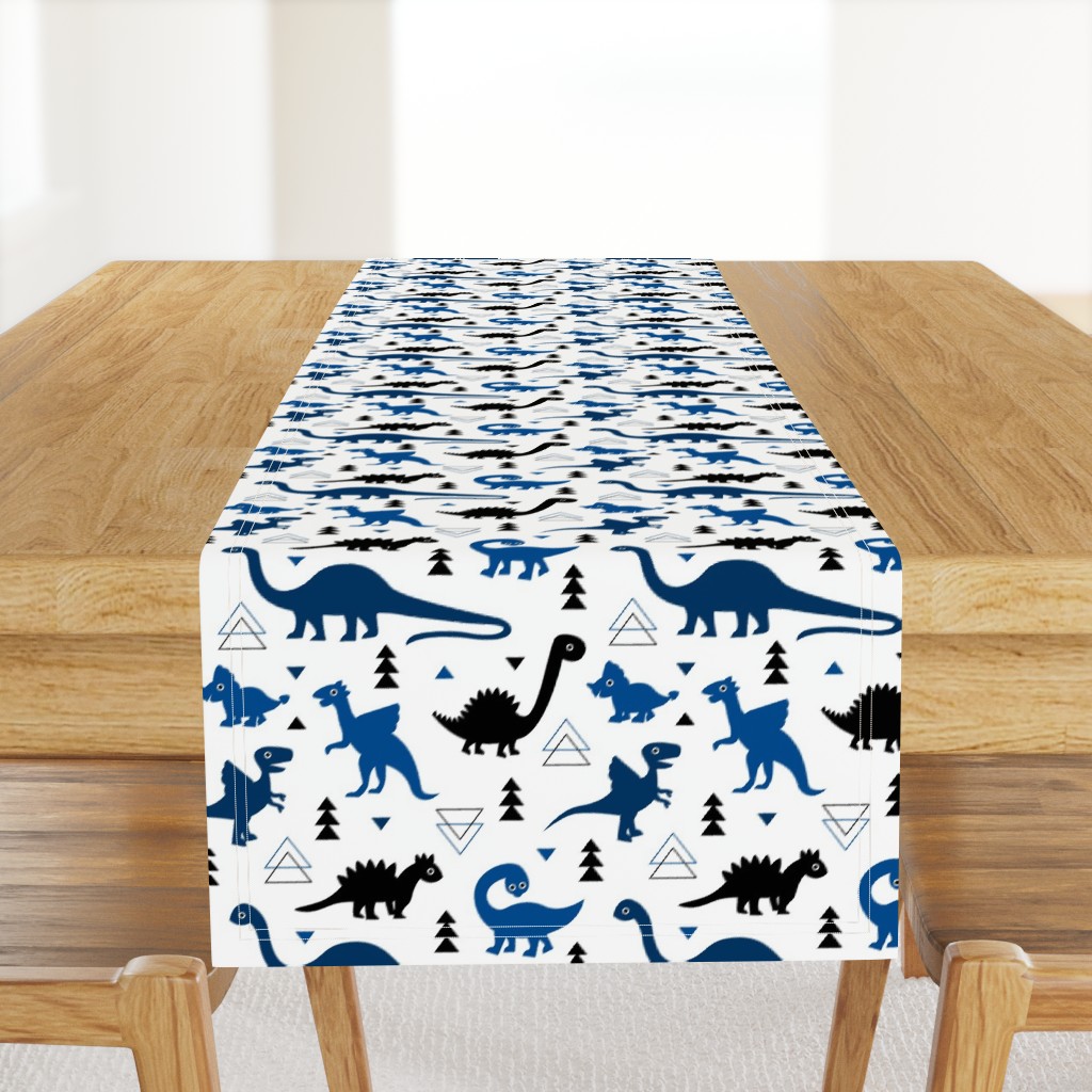 Adorable dino dinosaur fantasy geometric triangles and funky animal illustration theme for kids cobalt blue navy black boys