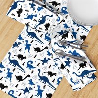 Adorable dino dinosaur fantasy geometric triangles and funky animal illustration theme for kids cobalt blue navy black boys