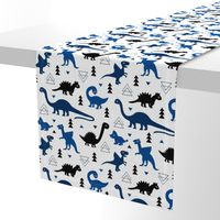 Adorable dino dinosaur fantasy geometric triangles and funky animal illustration theme for kids cobalt blue navy black boys