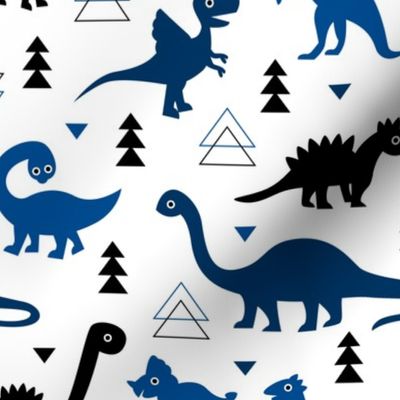 Adorable dino dinosaur fantasy geometric triangles and funky animal illustration theme for kids cobalt blue navy black boys