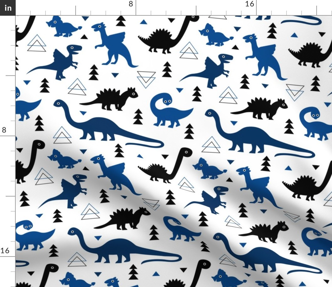 Adorable dino dinosaur fantasy geometric triangles and funky animal illustration theme for kids cobalt blue navy black boys
