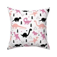 Adorable dino dinosaur fantasy geometric triangles and funky animal illustration theme for kids pink pastel apricot