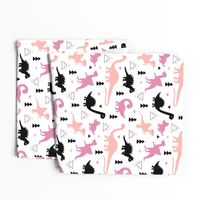 Adorable dino dinosaur fantasy geometric triangles and funky animal illustration theme for kids pink pastel apricot