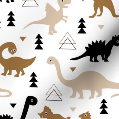 Adorable dino dinosaur fantasy geometric triangles and funky animal illustration theme for kids cobalt brown beige gender neutral