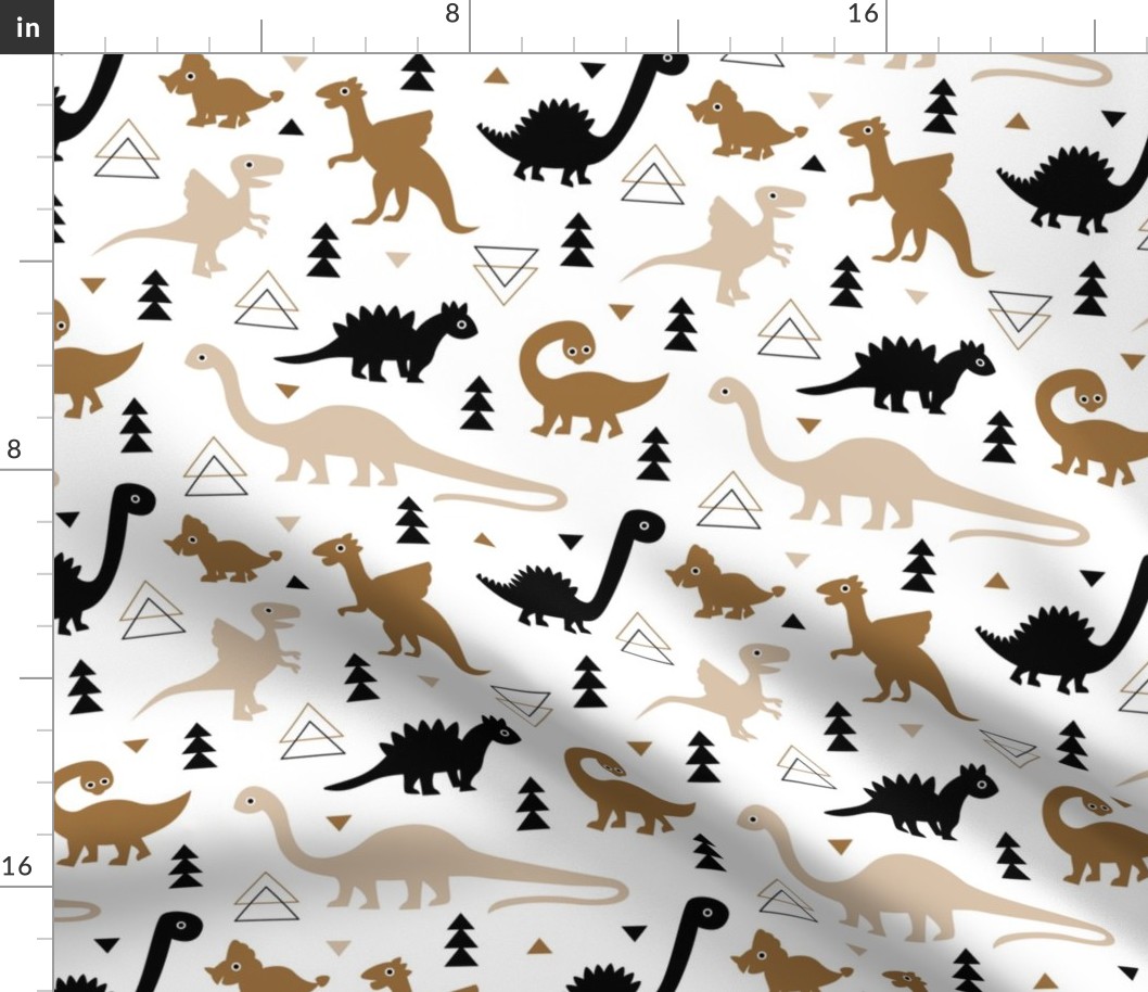 Adorable dino dinosaur fantasy geometric triangles and funky animal illustration theme for kids cobalt brown beige gender neutral