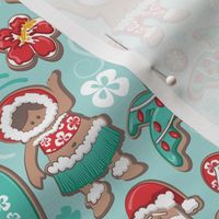 Small scale // Mele Kalikimaka Hawaiian Christmas gingerbread cookies // aqua background aqua holiday cookies