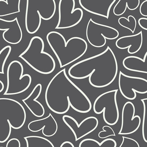 Swoon Hearts - XsOs_OffWhtWithGrayBG_HandDrawnHearts_seaml_Stock