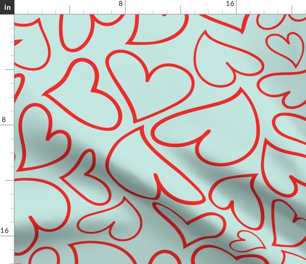 Swoon Hearts - XsOs_RedWithBlueBG_HandDrawnHearts_seaml_Stock