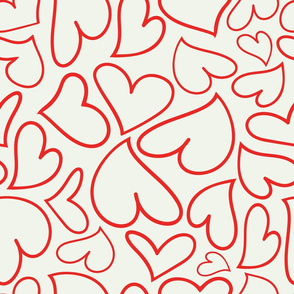 Swoon Hearts - XsOs_RedWithOffWhtBG_HandDrawnHearts_seaml_Stock