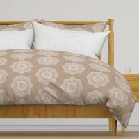 white medallion on beige tan khaki block print