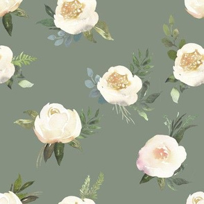 8" Dusty White Florals // Olive Gray