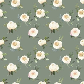 4" Dusty White Florals // Olive Gray