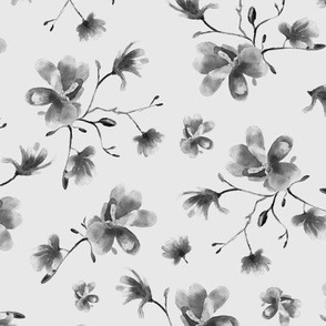 Silver grey magnolia pattern || watercolor florals