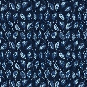 Falling Leaves Indigo Faded Denim Blue Batik