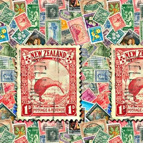 Stamps - New Zealand with Kiwi