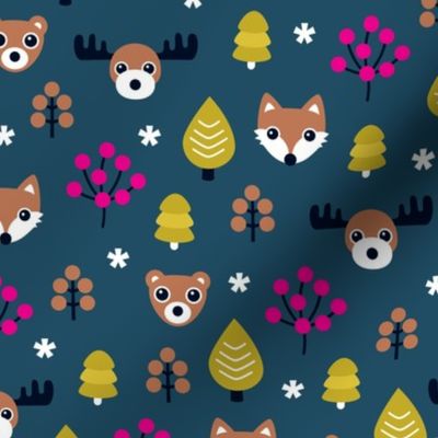 Winter wonderland Christmas woodland animals moose fox wolf and bear kids canada night theme girls