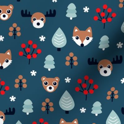 Winter wonderland Christmas woodland animals moose fox wolf and bear kids canada christmas night theme boys