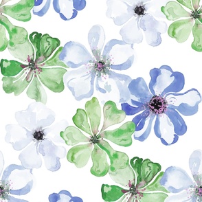 Big scale blue and green  watercolor flowers from Anines Atelier.  For wallpaper,  home décor and duvet cover bedding.