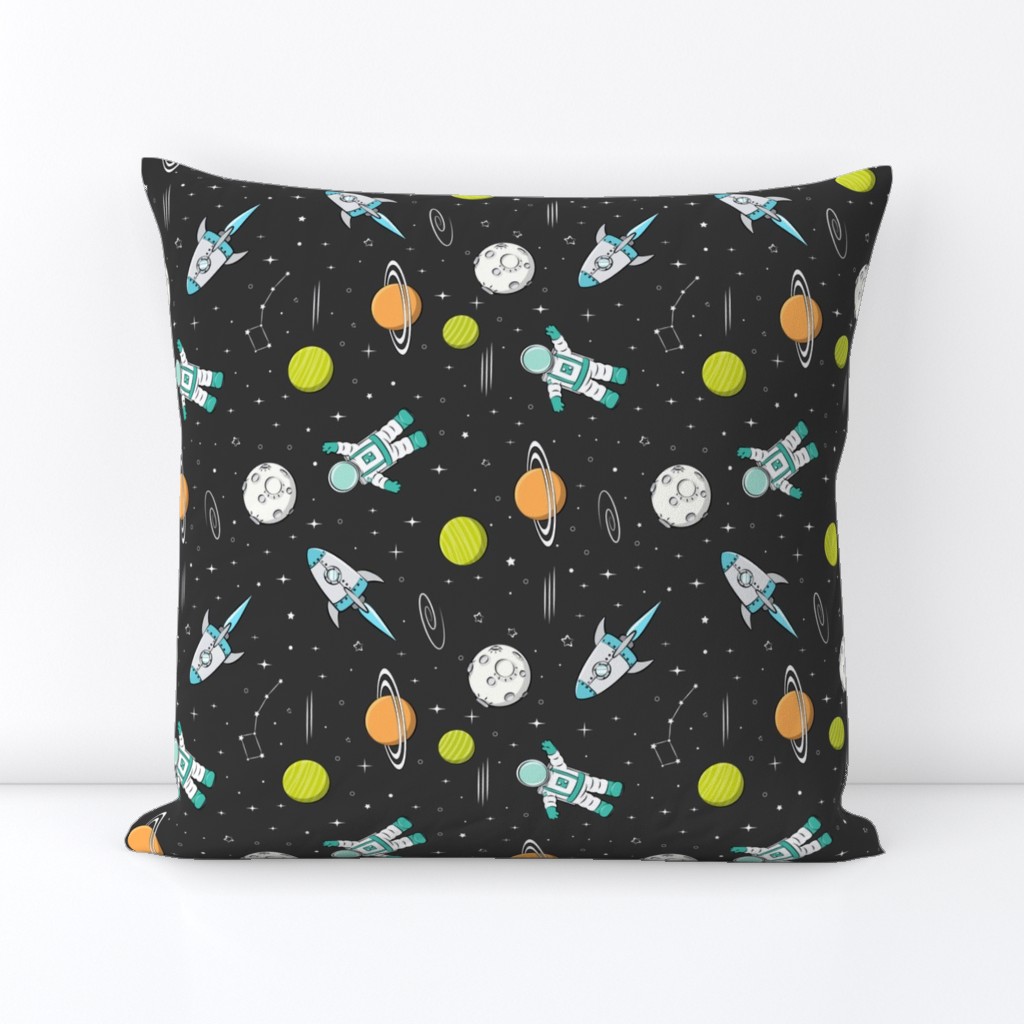 space print - dark grey (green planets) (90) C18BS