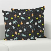 space print - dark grey (green planets) (90) C18BS