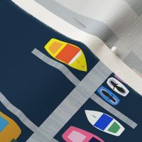 Boat Docks Multicolor on Navy 