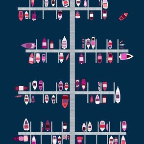 Boat Docks in Red Pinks on Navy