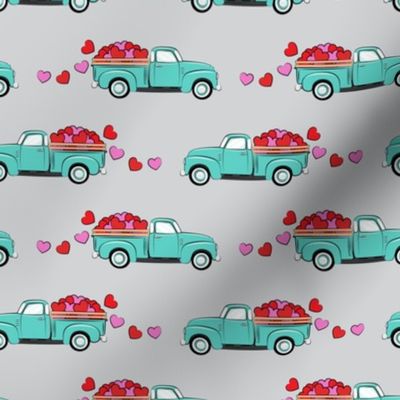 aqua vintage truck with hearts - valentines day - grey