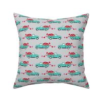 aqua vintage truck with hearts - valentines day - grey