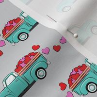 aqua vintage truck with hearts - valentines day - grey